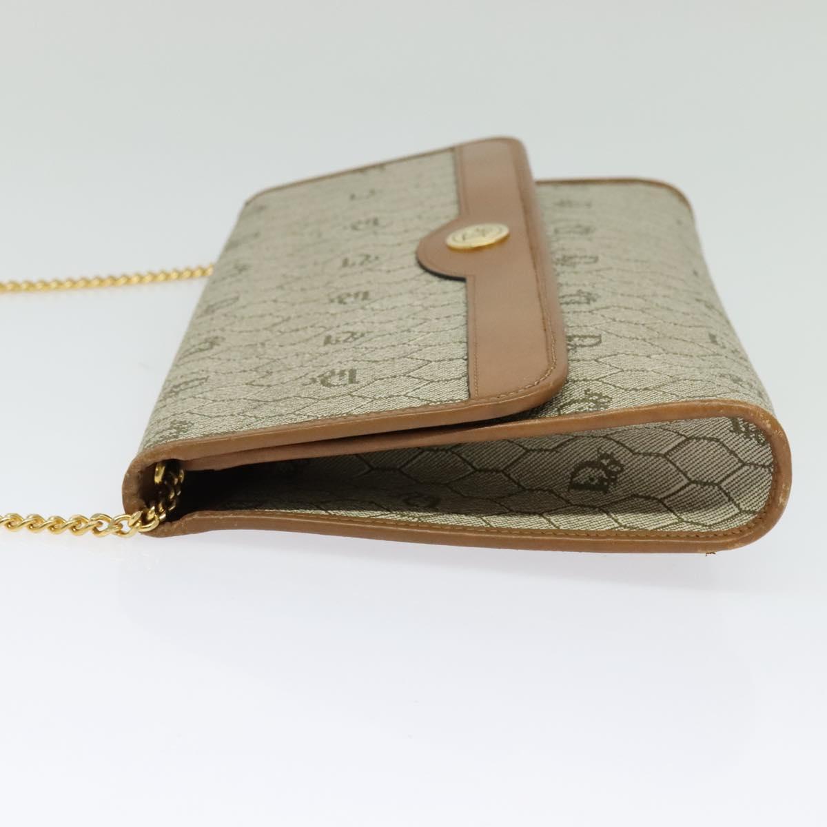 Christian Dior Honeycomb Canvas Chain Shoulder Bag PVC Beige Gold Auth BA5344