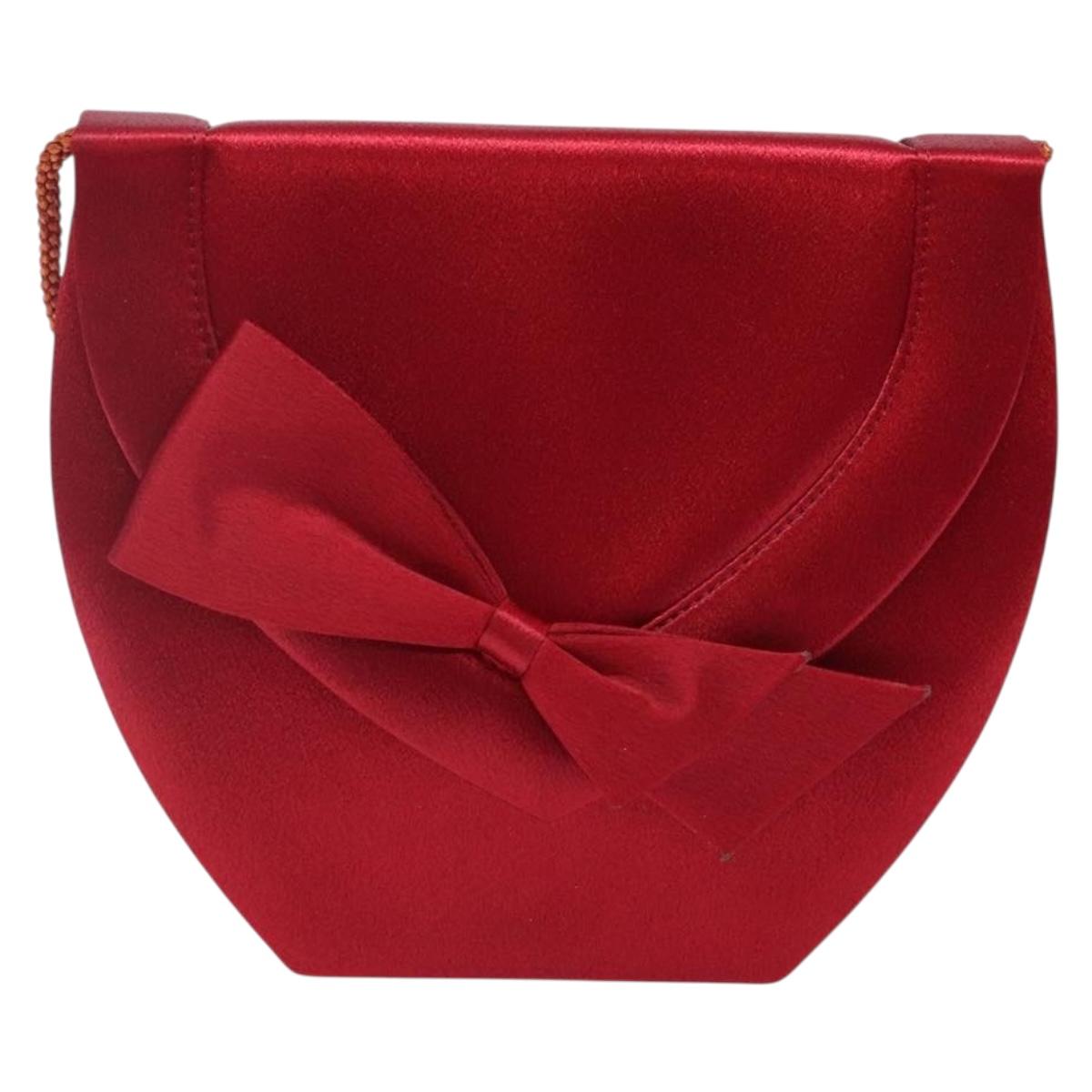 SAINT LAURENT Shoulder Bag Satin Red Gold Auth BA5345