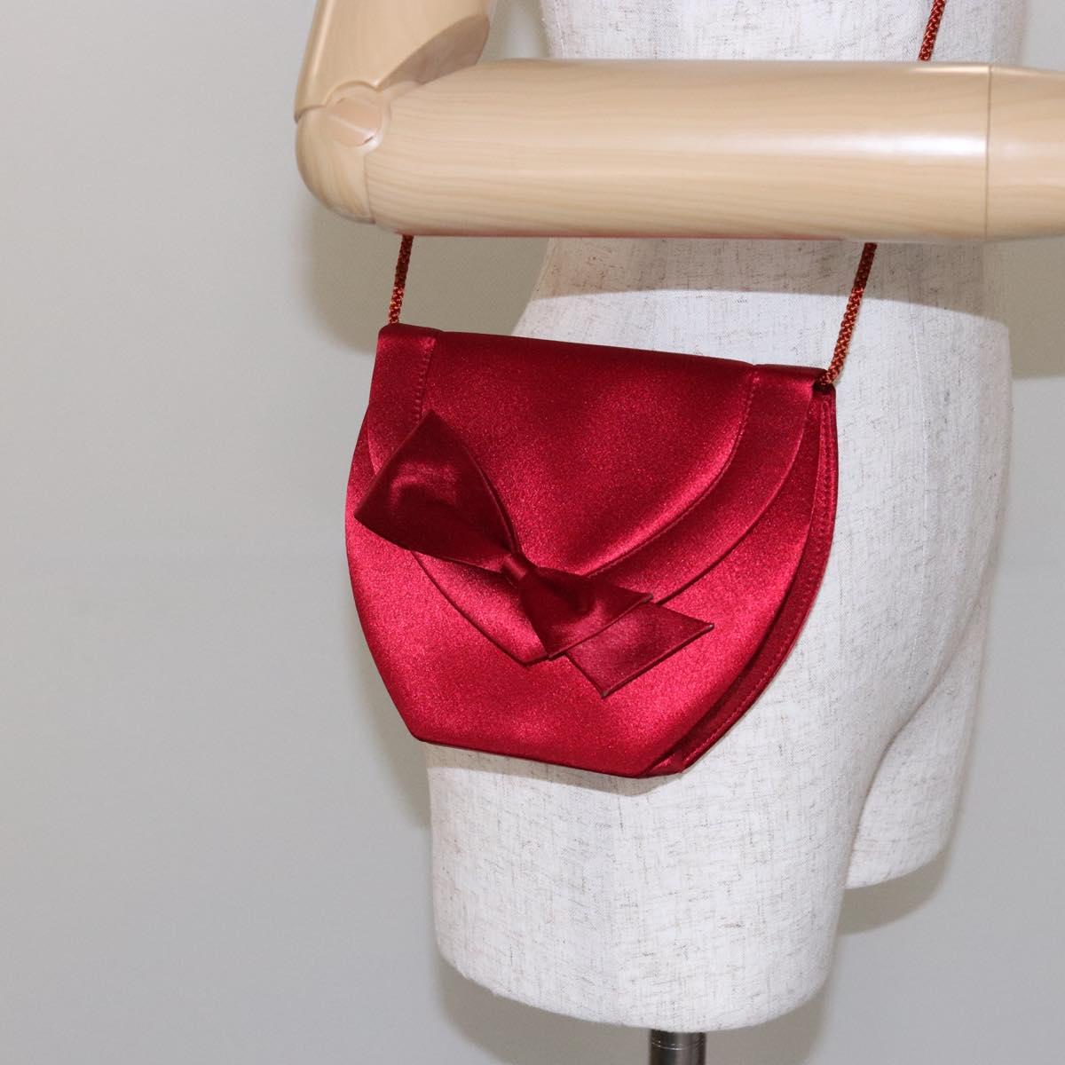 SAINT LAURENT Shoulder Bag Satin Red Gold Auth BA5345