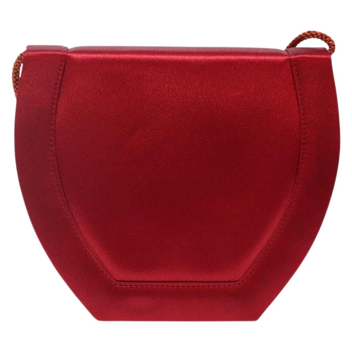 SAINT LAURENT Shoulder Bag Satin Red Gold Auth BA5345
