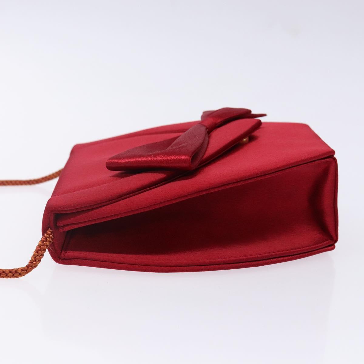 SAINT LAURENT Shoulder Bag Satin Red Gold Auth BA5345