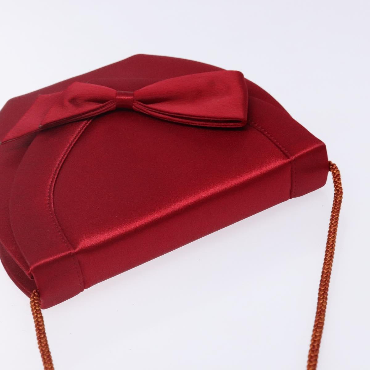 SAINT LAURENT Shoulder Bag Satin Red Gold Auth BA5345