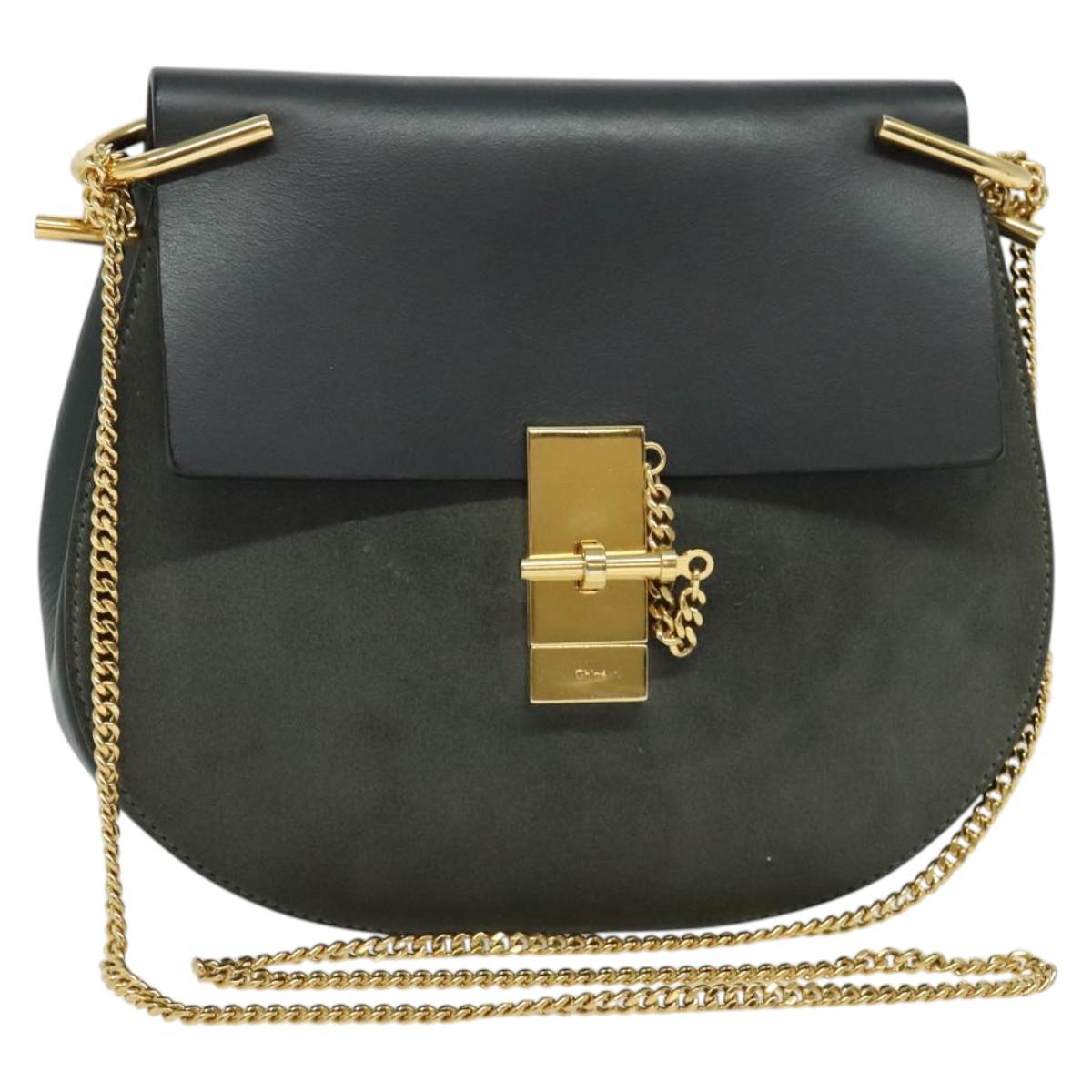 Chloe Chain Drew Shoulder Bag Leather Khaki Gold Auth BA5346