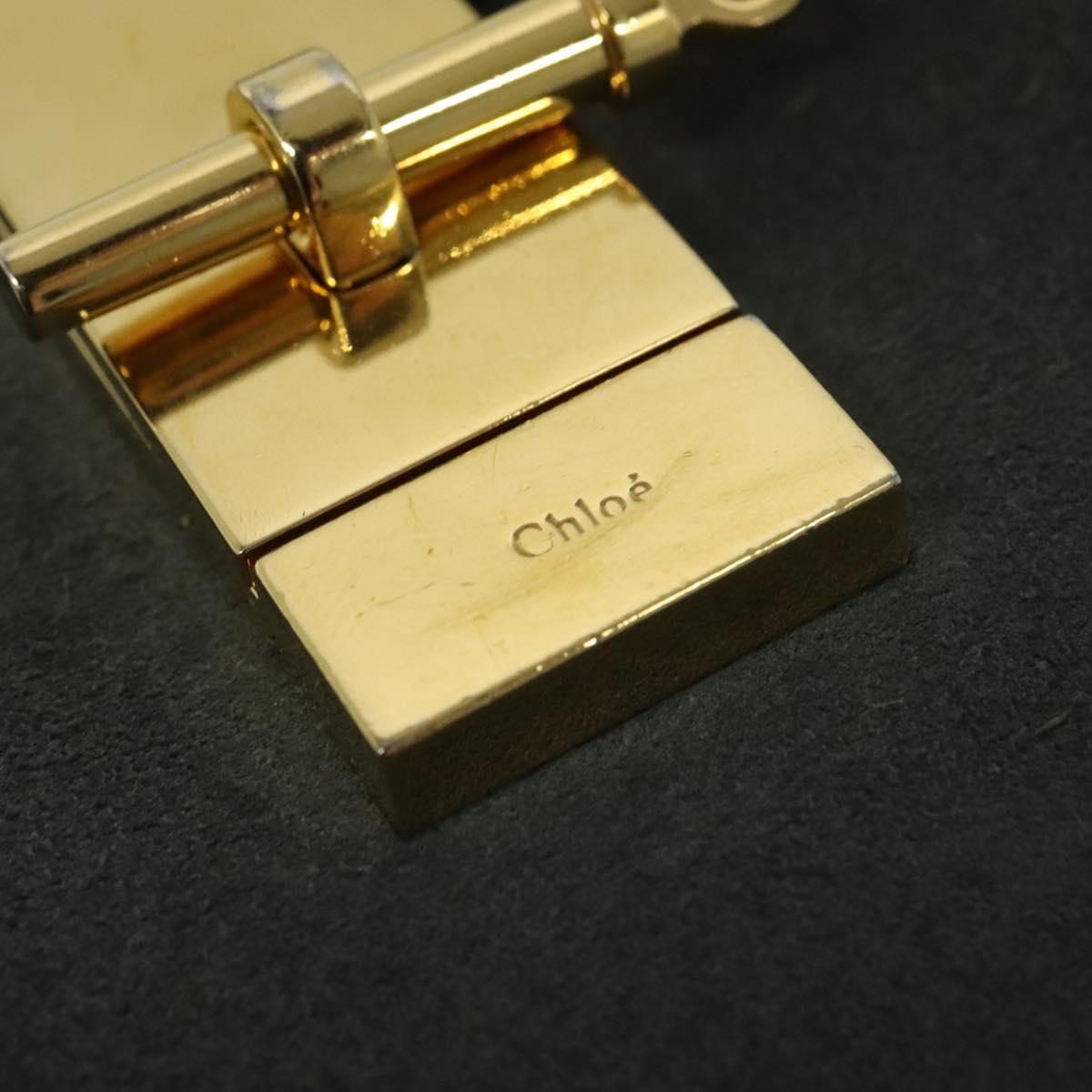Chloe Chain Drew Shoulder Bag Leather Khaki Gold Auth BA5346