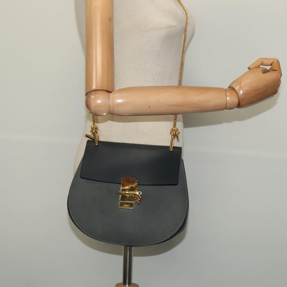 Chloe Chain Drew Shoulder Bag Leather Khaki Gold Auth BA5346