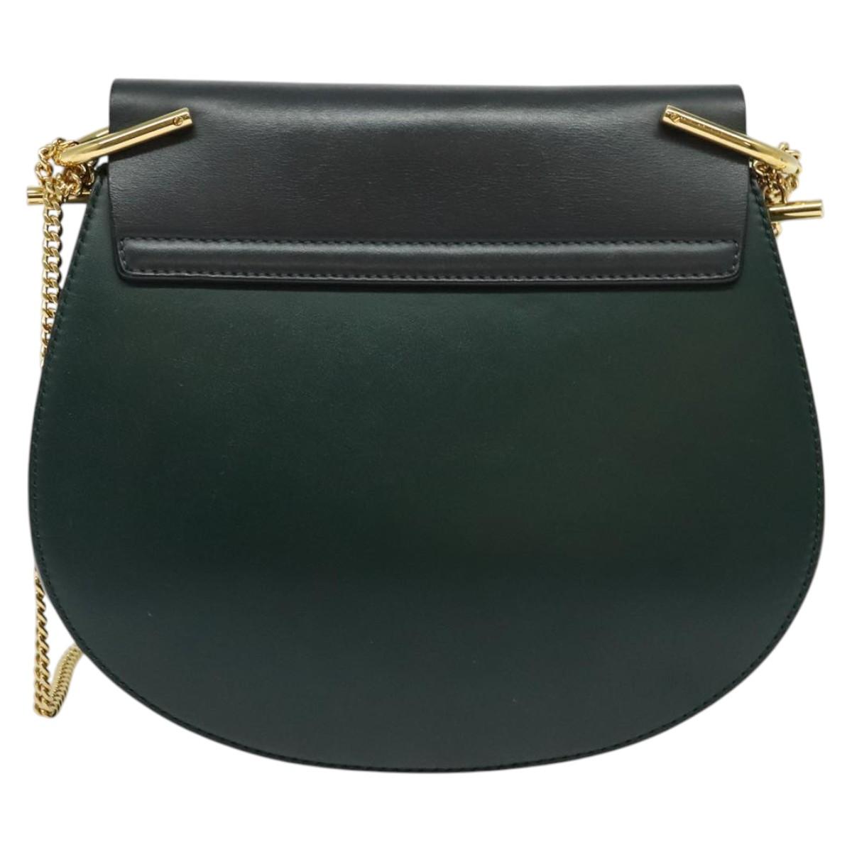 Chloe Chain Drew Shoulder Bag Leather Khaki Gold Auth BA5346