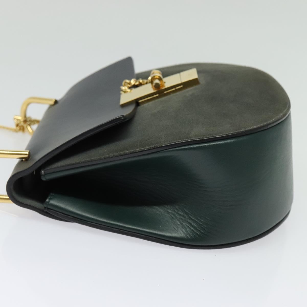 Chloe Chain Drew Shoulder Bag Leather Khaki Gold Auth BA5346