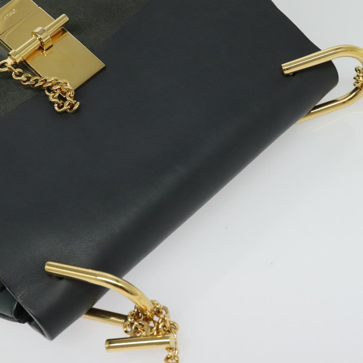 Chloe Chain Drew Shoulder Bag Leather Khaki Gold Auth BA5346
