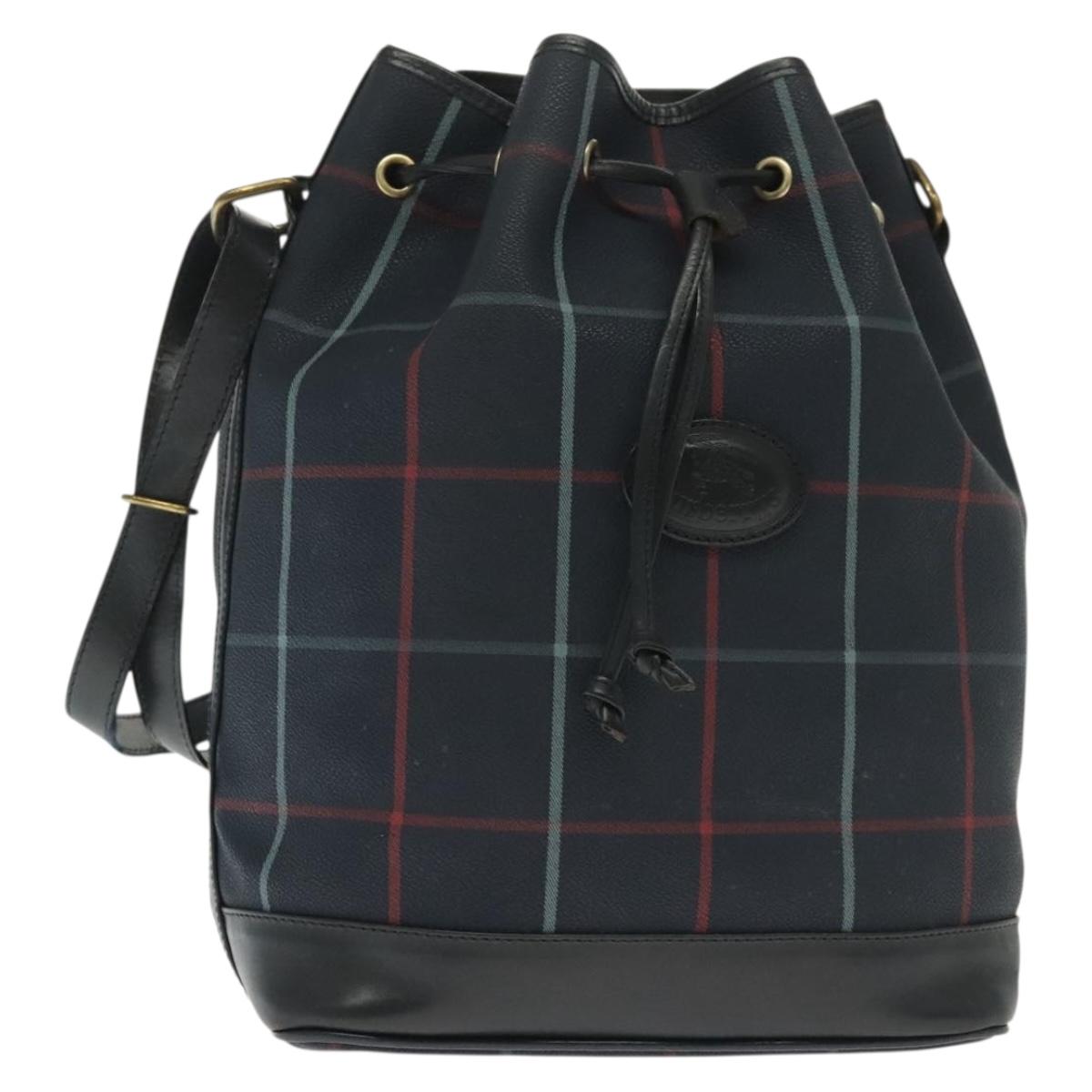 Burberrys Nova Check Shoulder Bag PVC Navy Gold Auth BA5347