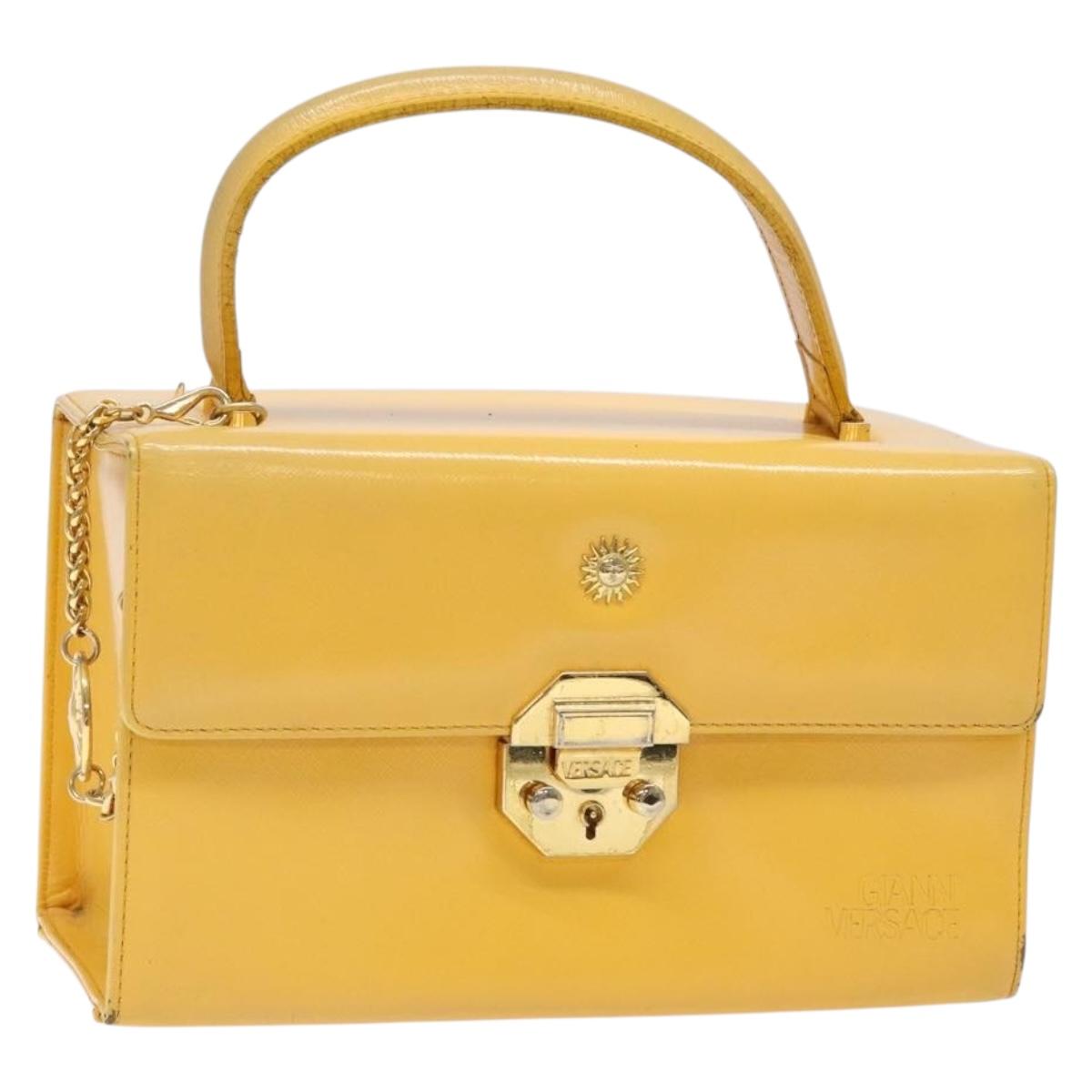 Gianni Versace Hand Bag Leather Yellow Gold Auth BA5349