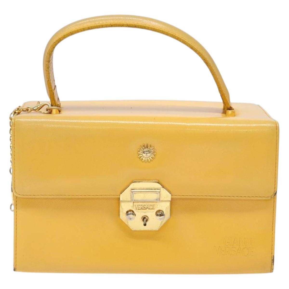 Gianni Versace Hand Bag Leather Yellow Gold Auth BA5349
