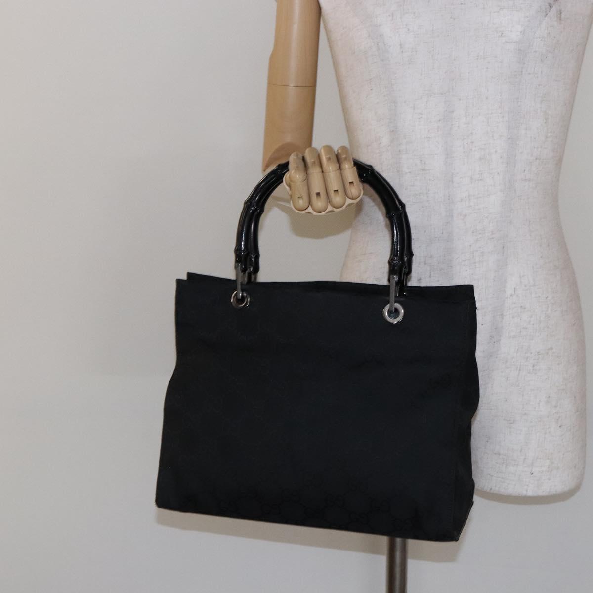 GUCCI GG Canvas Bamboo Hand Bag Nylon Black Silver 002 1016 Auth BA5353