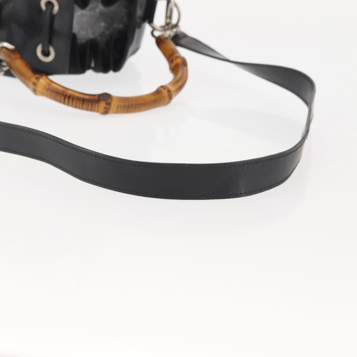 GUCCI Bamboo Hand Bag Nylon 2way Black Silver Auth BA5354