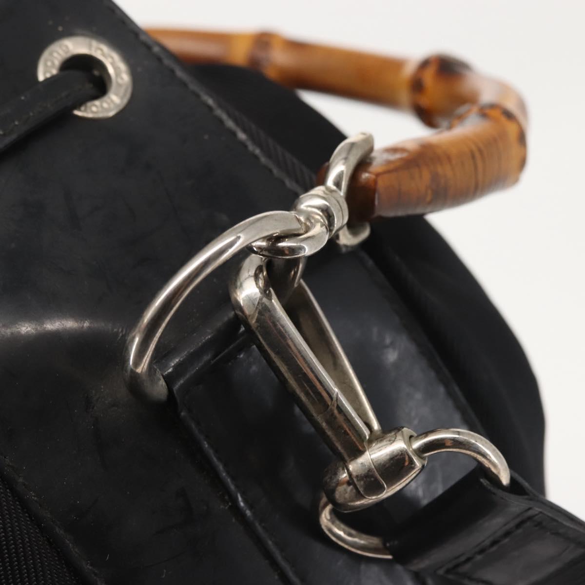 GUCCI Bamboo Hand Bag Nylon 2way Black Silver Auth BA5354