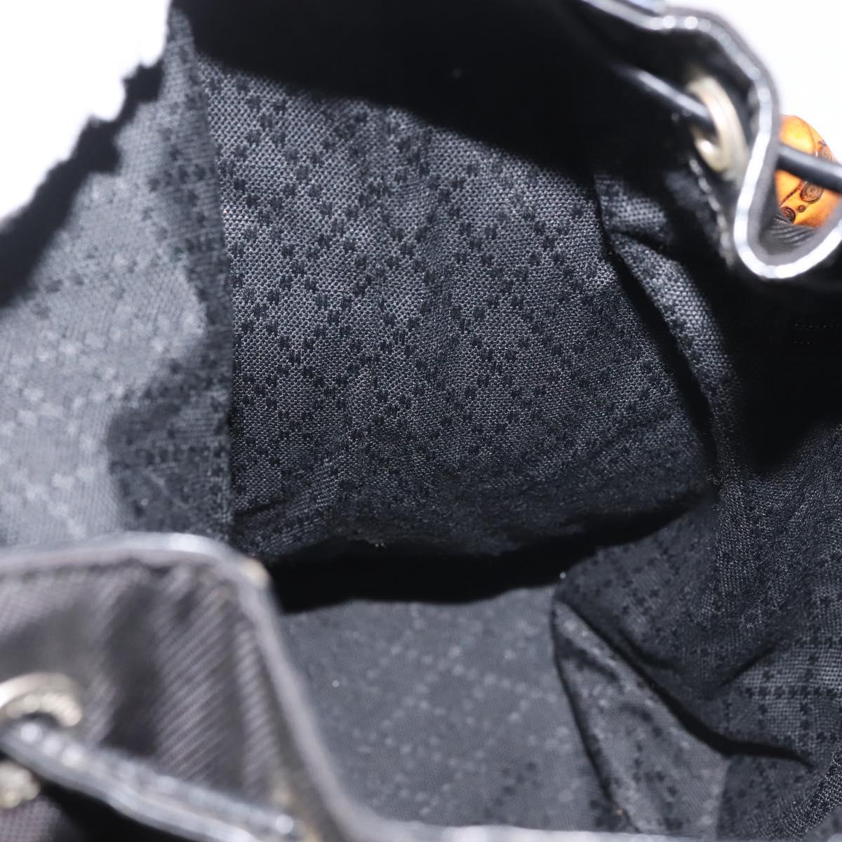 GUCCI Bamboo Hand Bag Nylon 2way Black Silver Auth BA5354