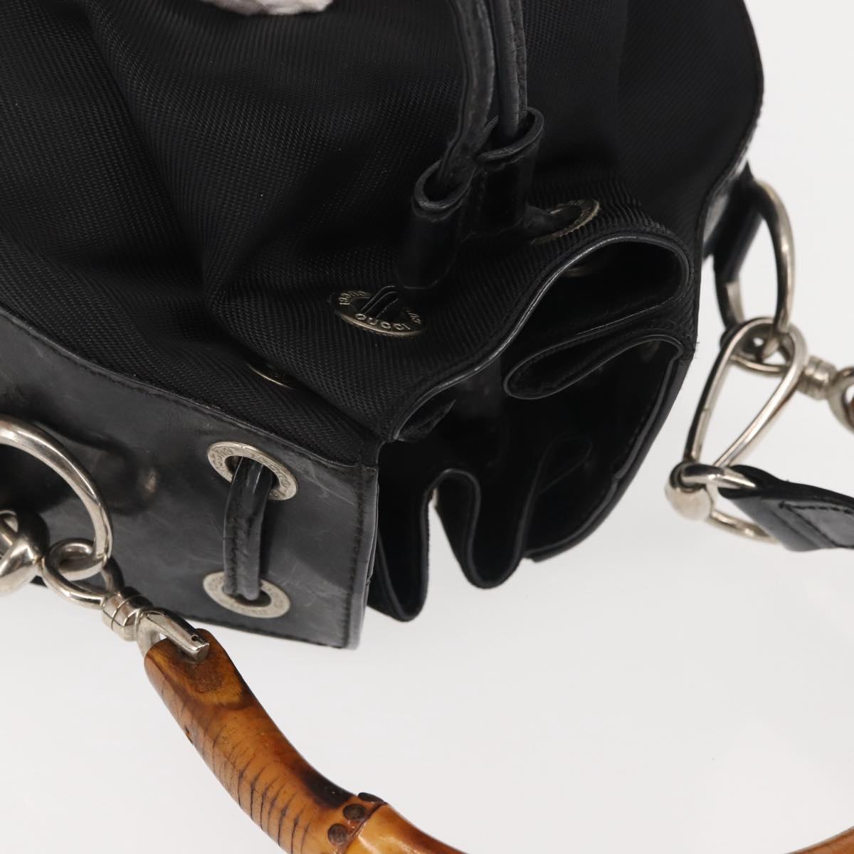 GUCCI Bamboo Hand Bag Nylon 2way Black Silver Auth BA5354