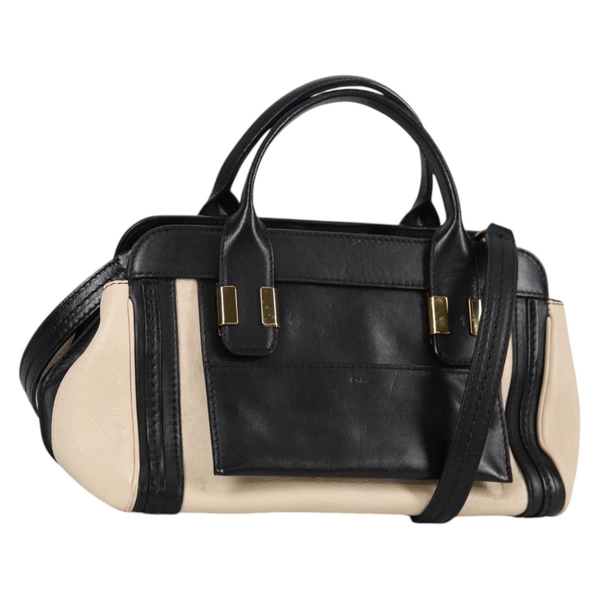Chloe Little Alice Hand Bag Leather 2way White Gold Auth BA5358V