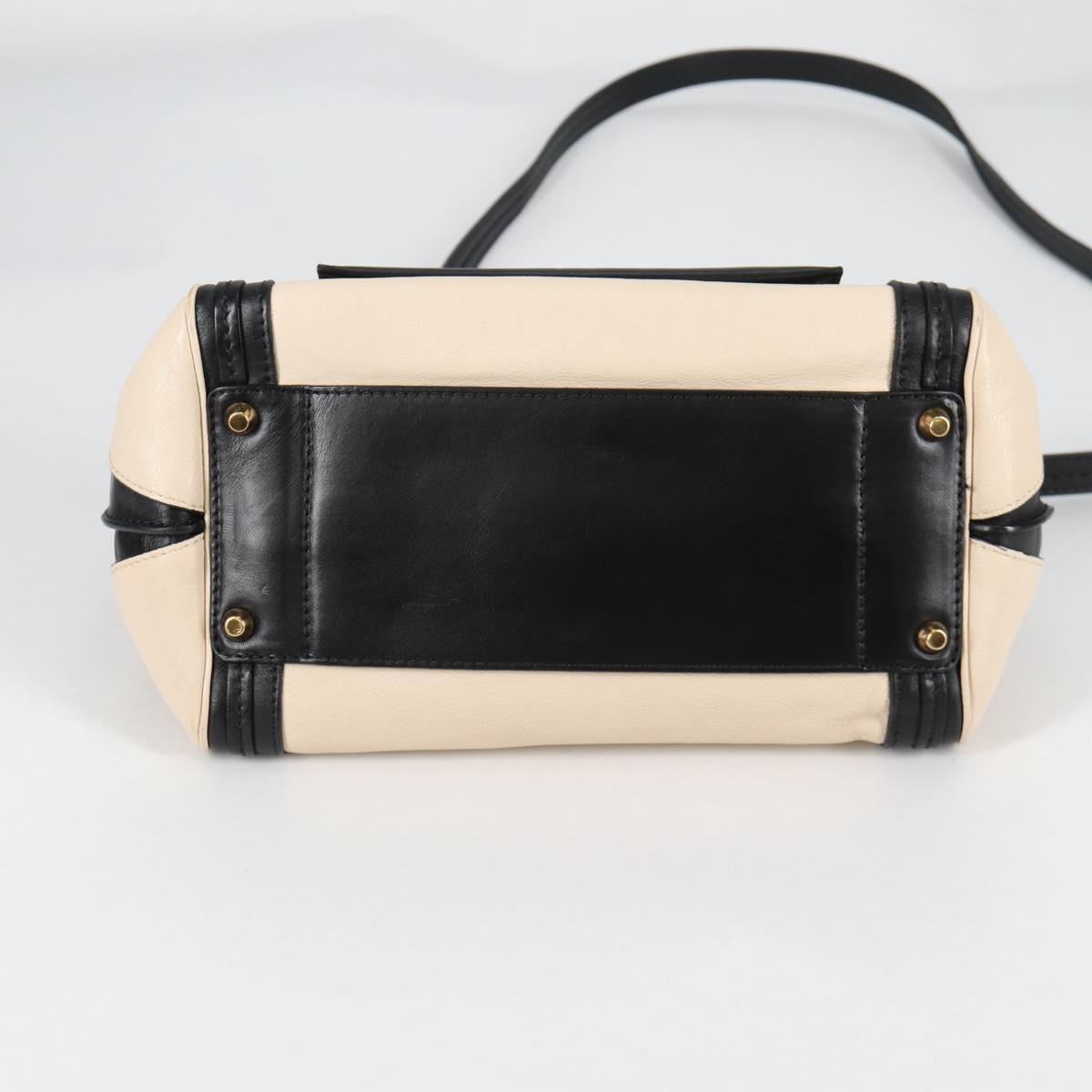 Chloe Little Alice Hand Bag Leather 2way White Gold Auth BA5358V
