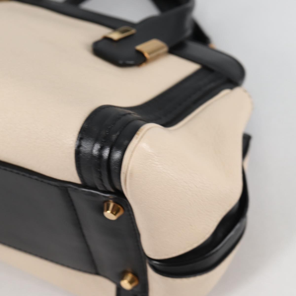 Chloe Little Alice Hand Bag Leather 2way White Gold Auth BA5358V