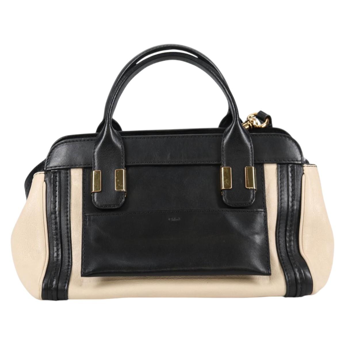 Chloe Little Alice Hand Bag Leather 2way White Gold Auth BA5358V