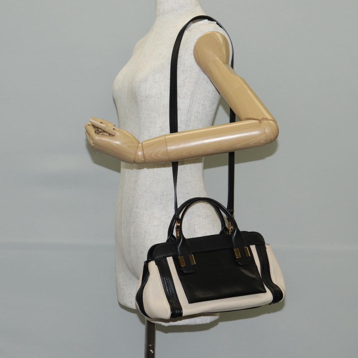 Chloe Little Alice Hand Bag Leather 2way White Gold Auth BA5358V