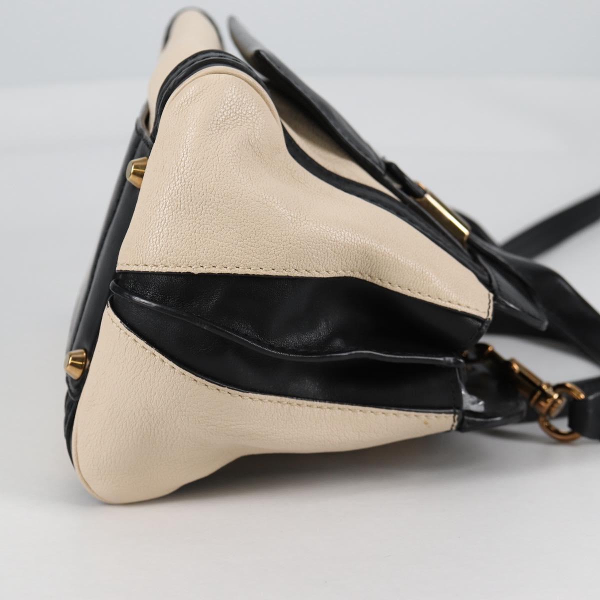 Chloe Little Alice Hand Bag Leather 2way White Gold Auth BA5358V
