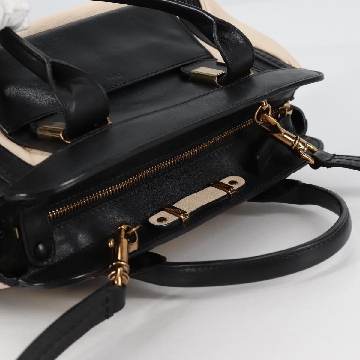 Chloe Little Alice Hand Bag Leather 2way White Gold Auth BA5358V