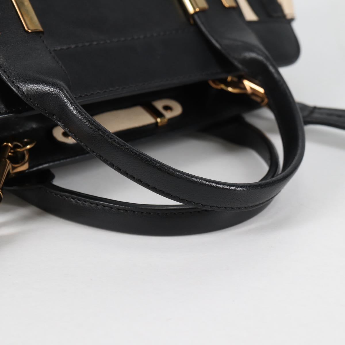 Chloe Little Alice Hand Bag Leather 2way White Gold Auth BA5358V