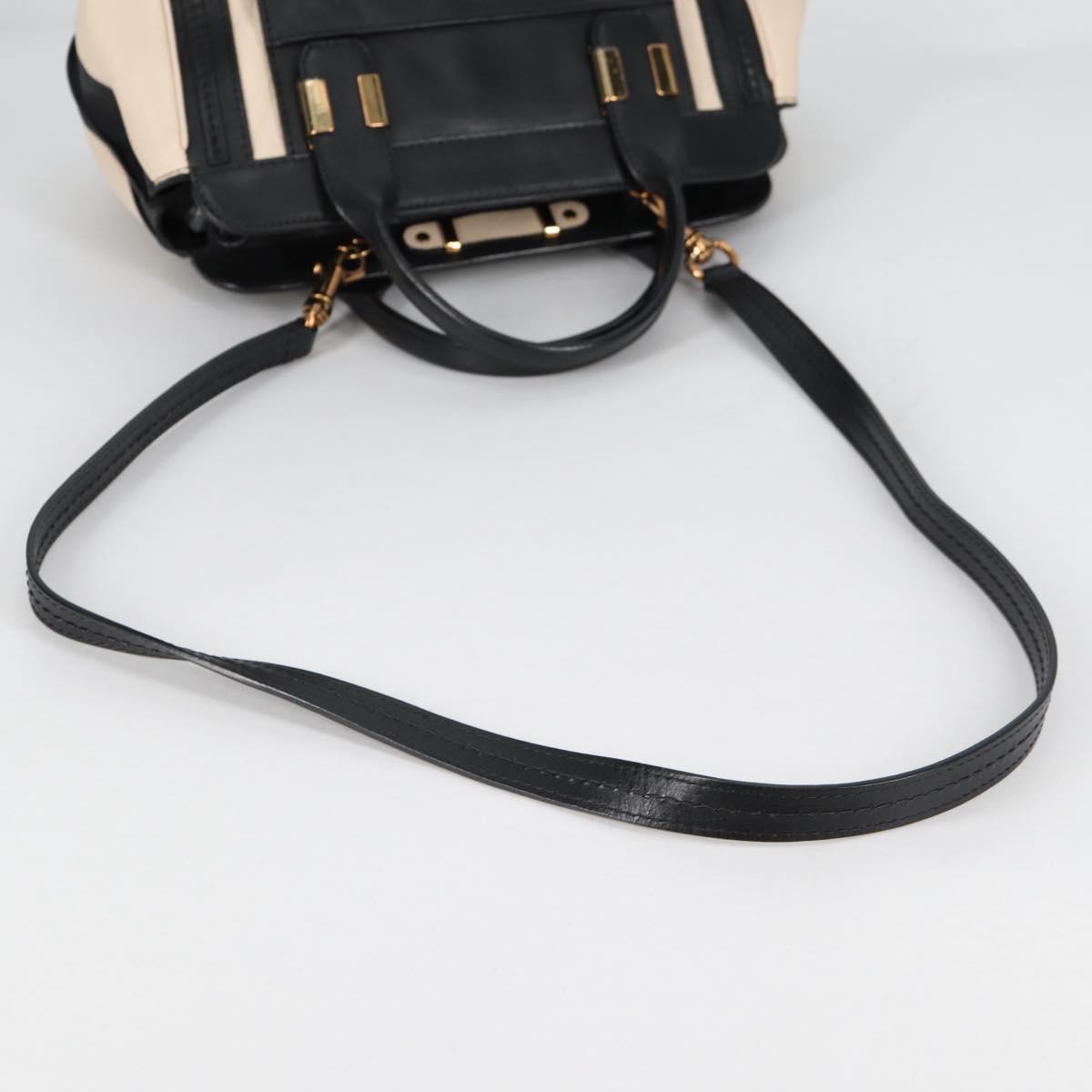 Chloe Little Alice Hand Bag Leather 2way White Gold Auth BA5358V