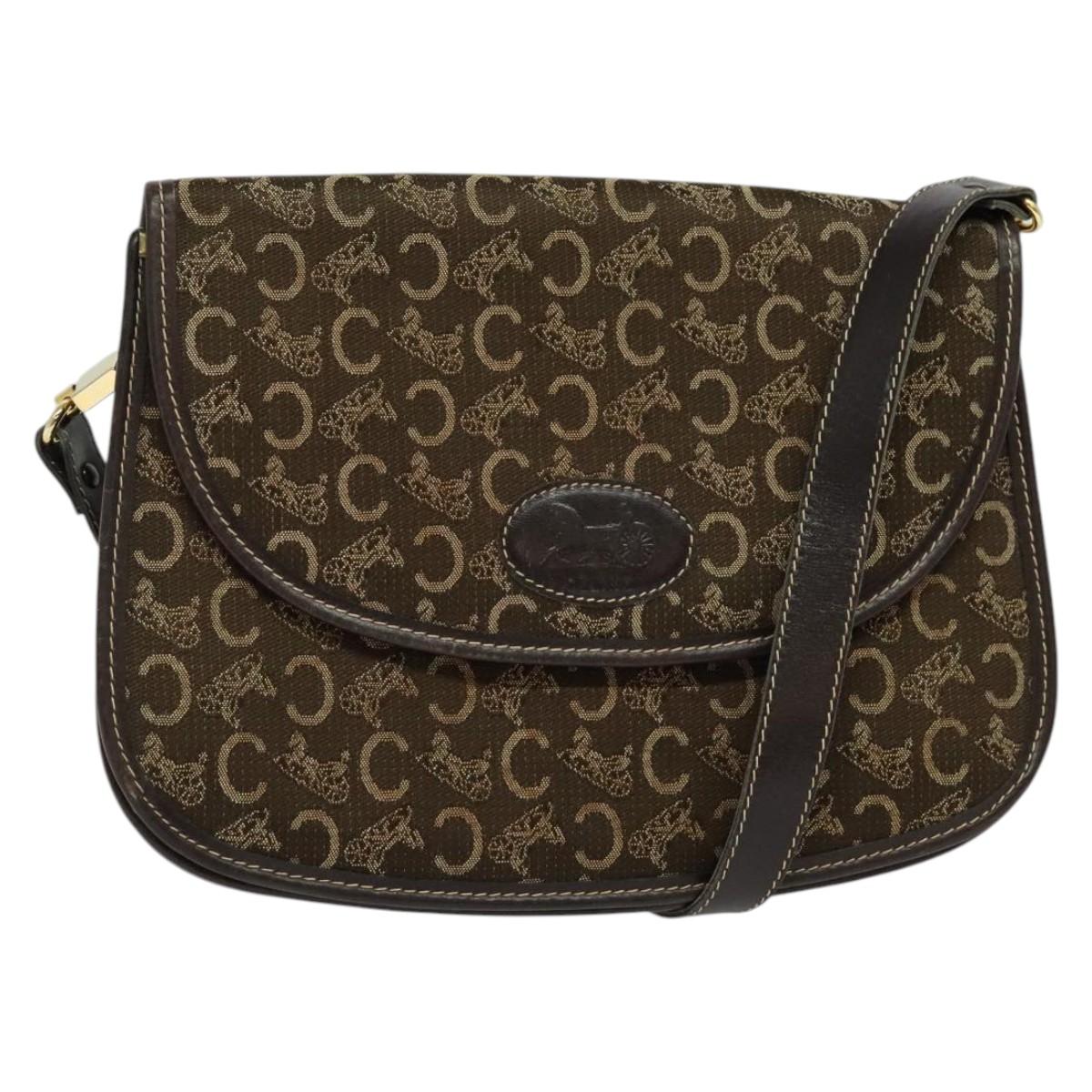 CELINE C Sulky Shoulder Bag Canvas Brown Gold Auth BA5360