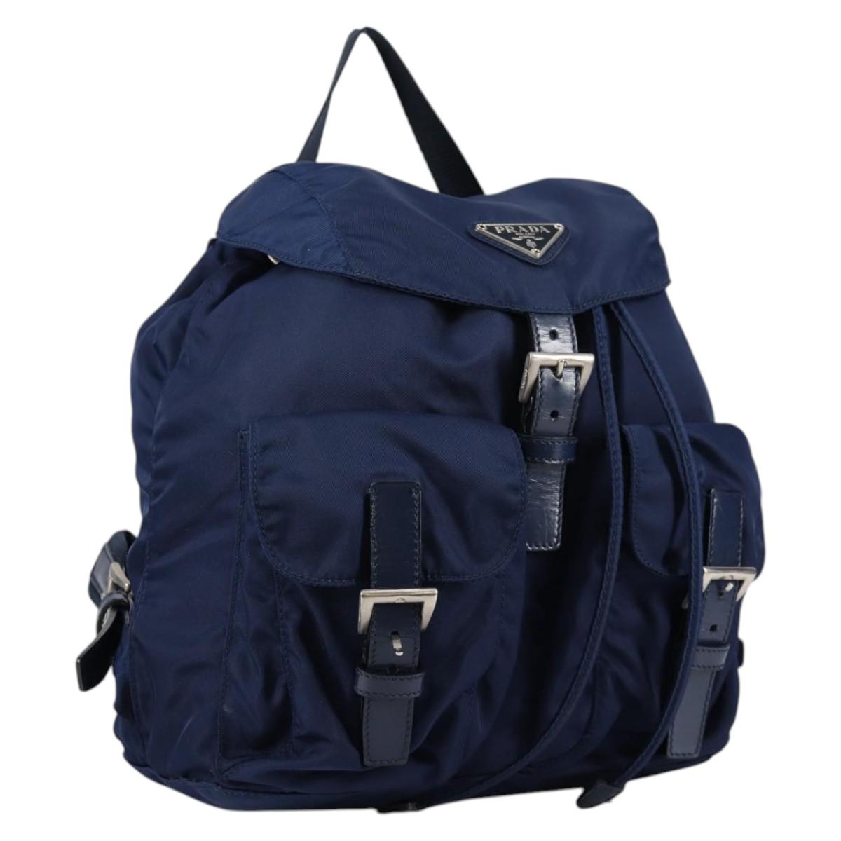 PRADA Backpack Nylon Blue Silver Auth BA5361V