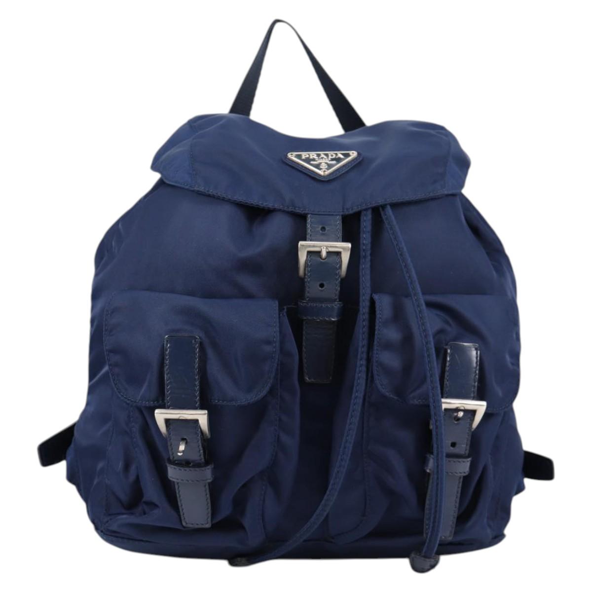 PRADA Backpack Nylon Blue Silver Auth BA5361V