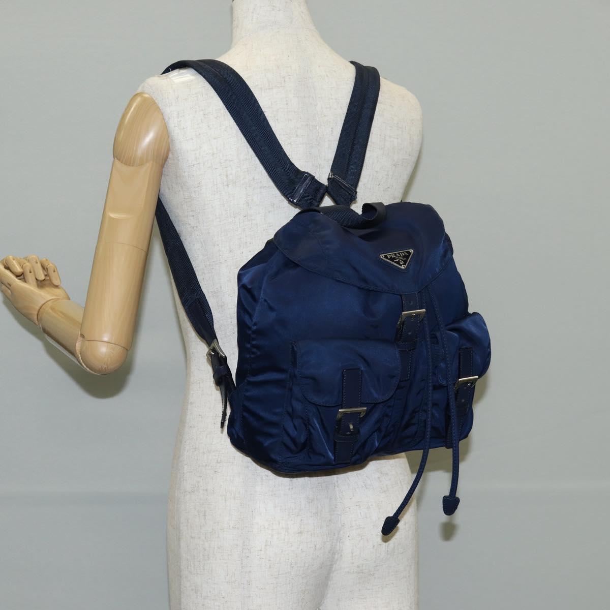 PRADA Backpack Nylon Blue Silver Auth BA5361V