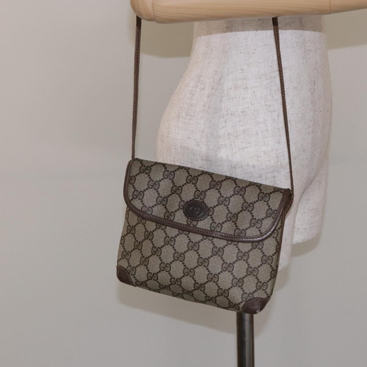 GUCCI GG Supreme Shoulder Bag PVC Beige Auth BA5362