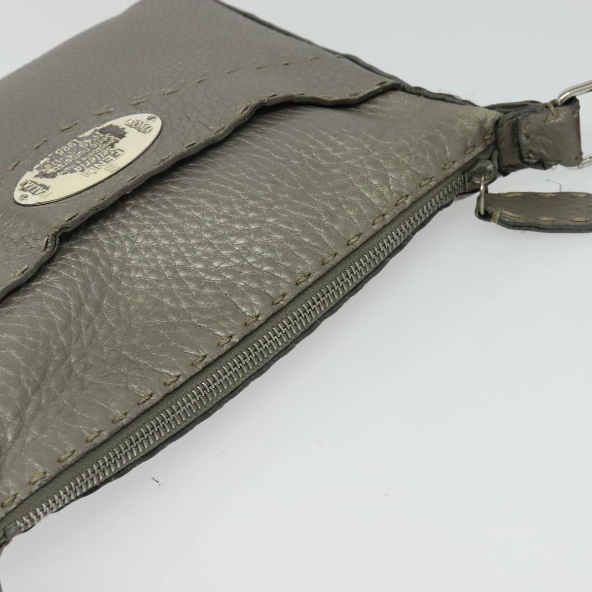 FENDI Celeria Shoulder Bag Leather Silver Auth BA5363