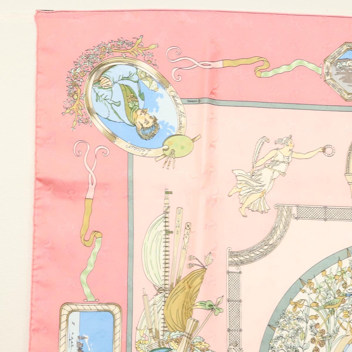 HERMES Carre 90 Scarf ""ORBIS AUSTRALIS DULCES EXUVIAE"" Silk Pink Auth BA5385