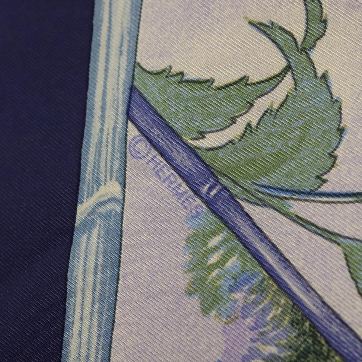 HERMES Carre 90 Scarf ""GIVERNY"" Silk Blue Auth BA5386