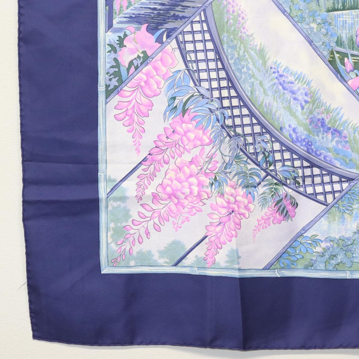 HERMES Carre 90 Scarf ""GIVERNY"" Silk Blue Auth BA5386