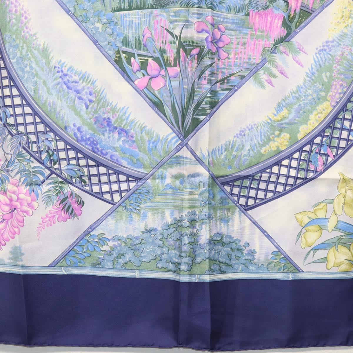HERMES Carre 90 Scarf ""GIVERNY"" Silk Blue Auth BA5386