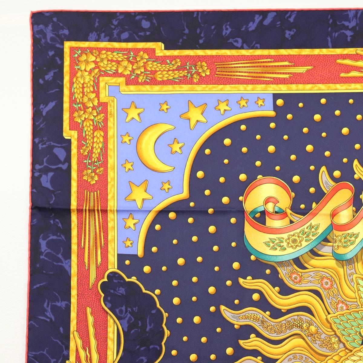 HERMES Carre 90 Scarf ""CARPE DIEM"" Silk Navy Auth BA5387