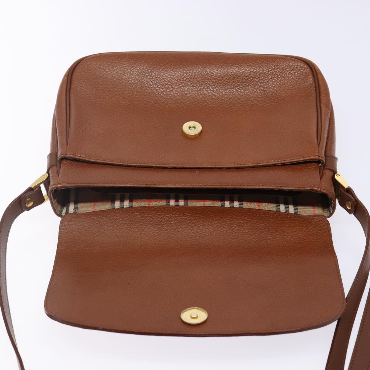 Burberrys Shoulder Bag Leather Brown Gold Auth BA5389