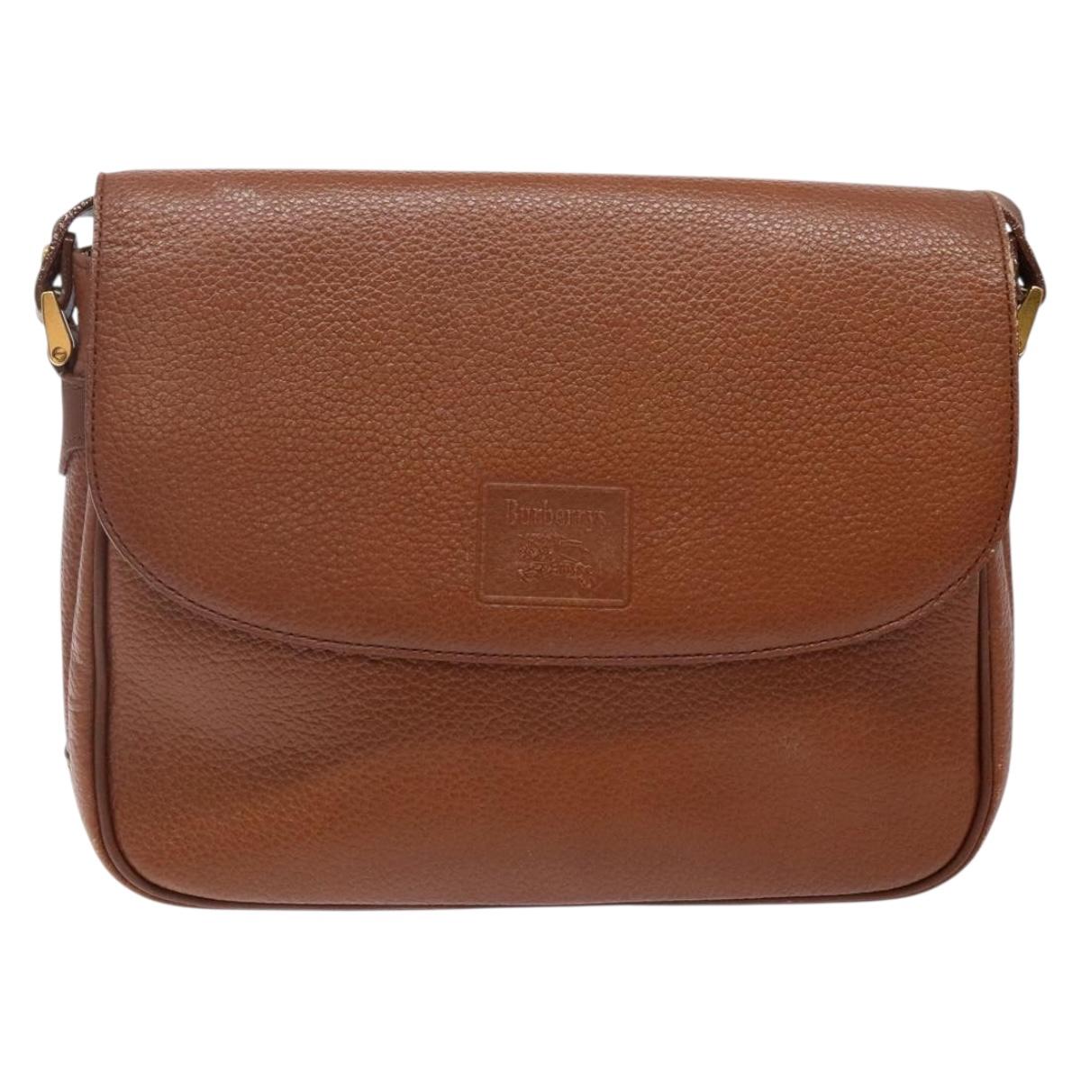 Burberrys Shoulder Bag Leather Brown Gold Auth BA5389