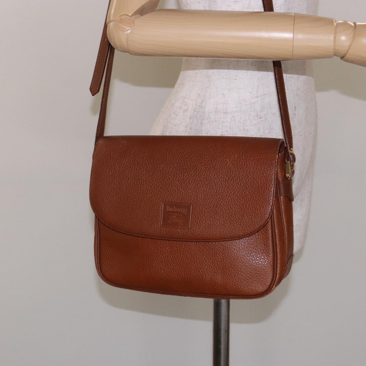 Burberrys Shoulder Bag Leather Brown Gold Auth BA5389