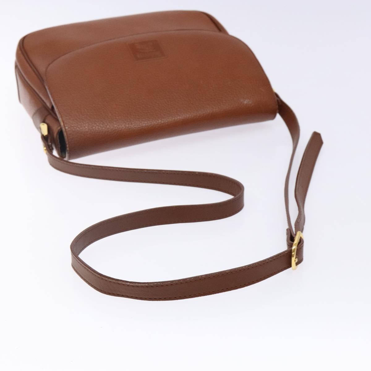Burberrys Shoulder Bag Leather Brown Gold Auth BA5389