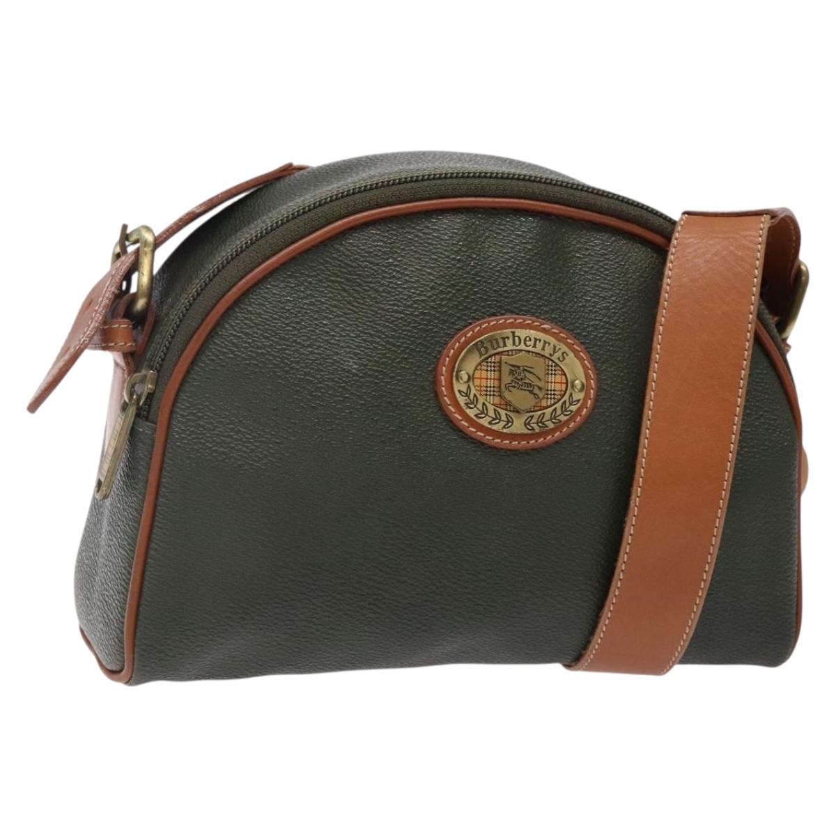 Burberrys Shoulder Bag Leather Khaki Gold Auth BA5390