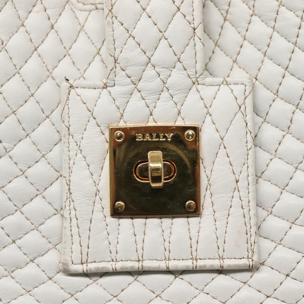 BALLY Quilted Shoulder Bag Leather White Gold Auth BA5391