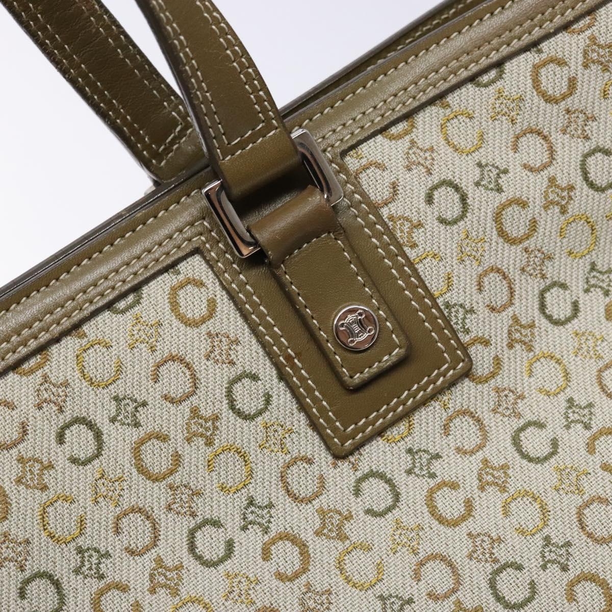 CELINE C Macadam Canvas Tote Bag Khaki Silver Auth BA5408