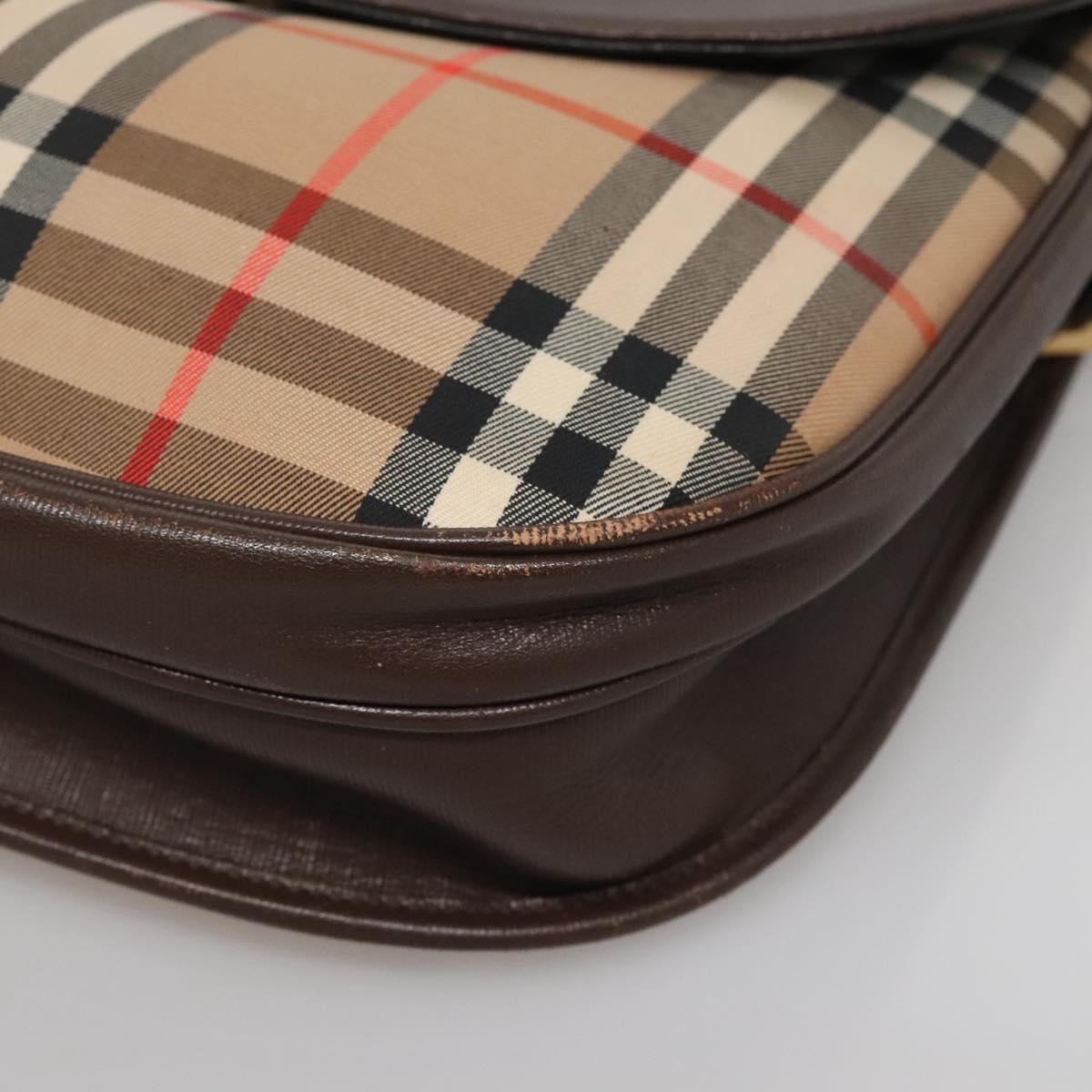 Burberrys Nova Check Shoulder Bag Canvas Beige Gold Auth BA5409