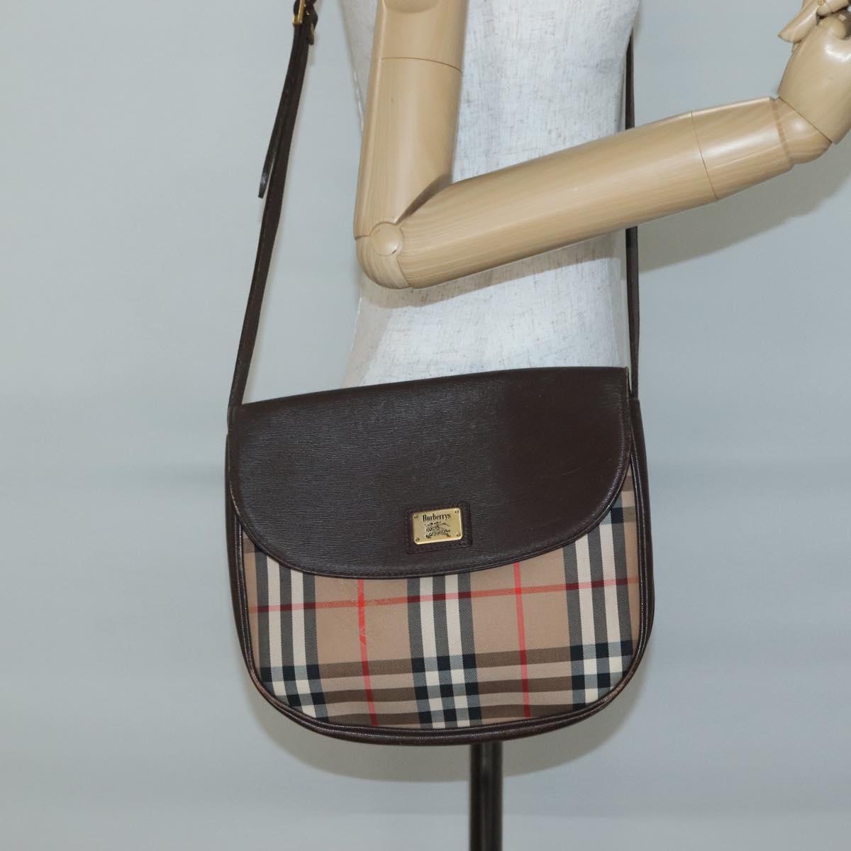 Burberrys Nova Check Shoulder Bag Canvas Beige Gold Auth BA5409