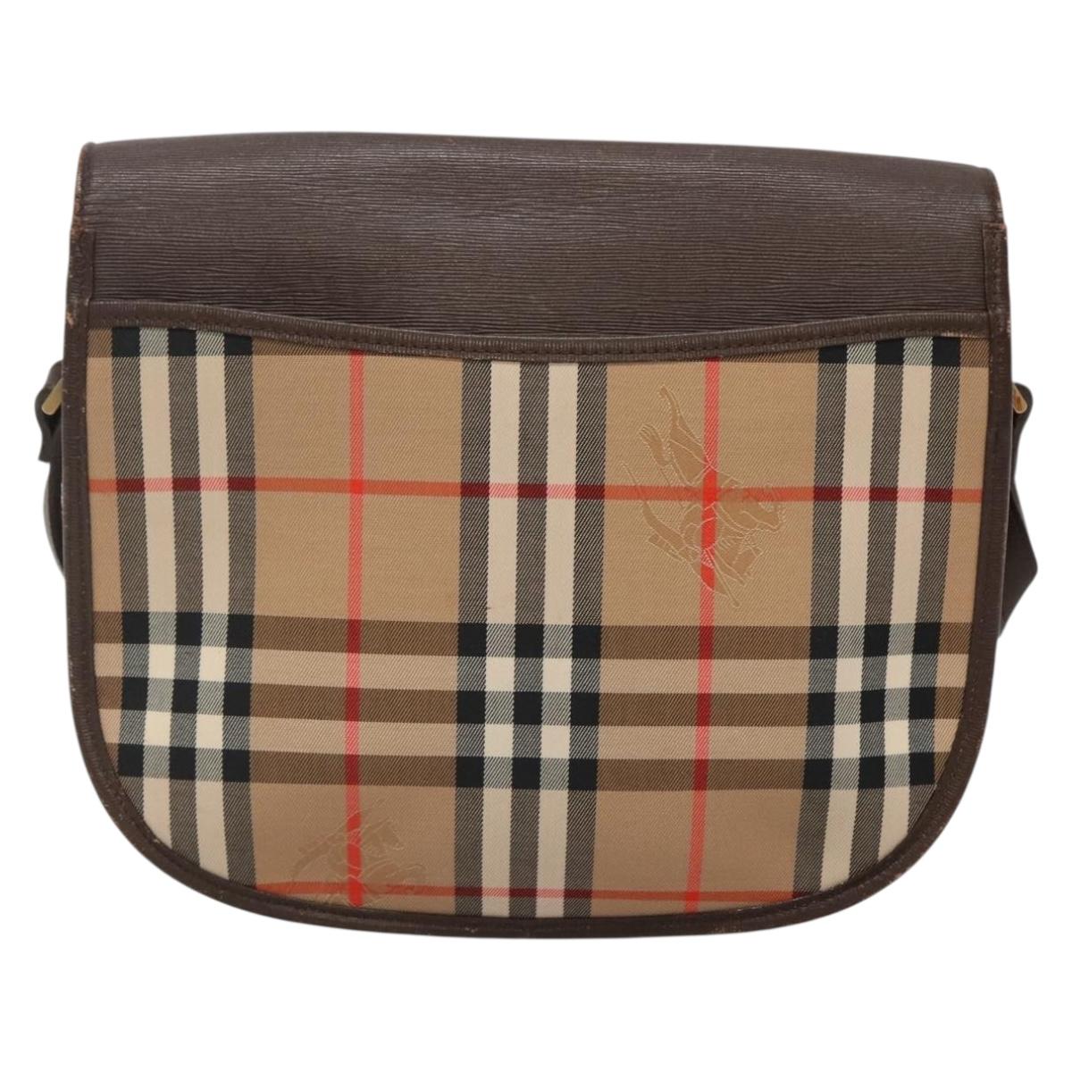 Burberrys Nova Check Shoulder Bag Canvas Beige Gold Auth BA5409